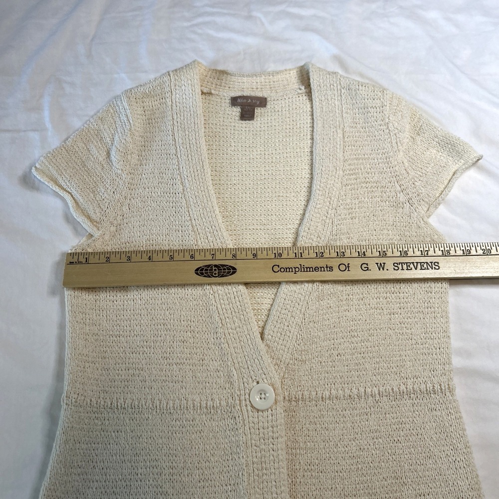 White Stag Womens Short Sleeve Knit Cardigan Ivory V-Neck Single Button - Picture 8 of 9